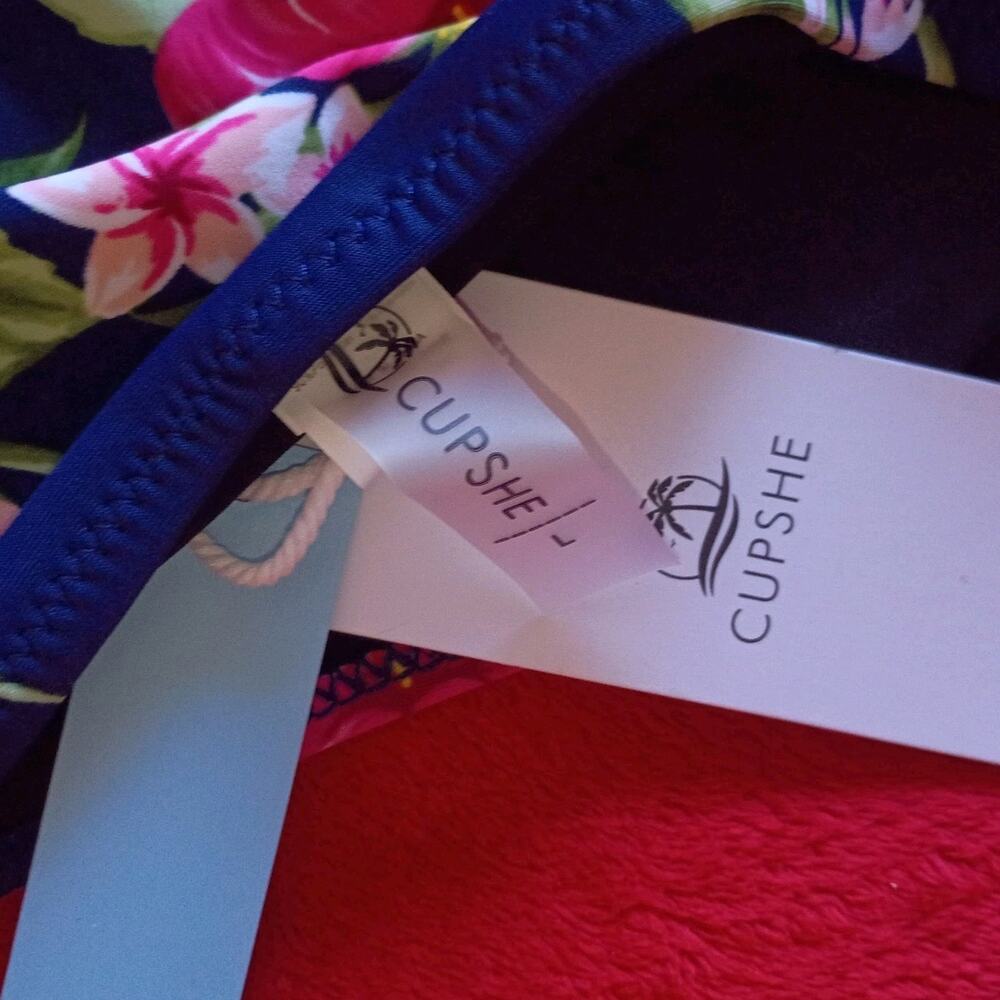 NWT Cupshe Floral Bikini Womens Sz L Braided Tropical Coastal Beach Hawaii Navy - Picture 4 of 4